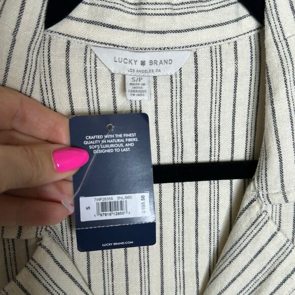 Lucky Brand Beige Linen Blend Short Sleeve Button-Up Shirt Size Small - Picture 3 of 9